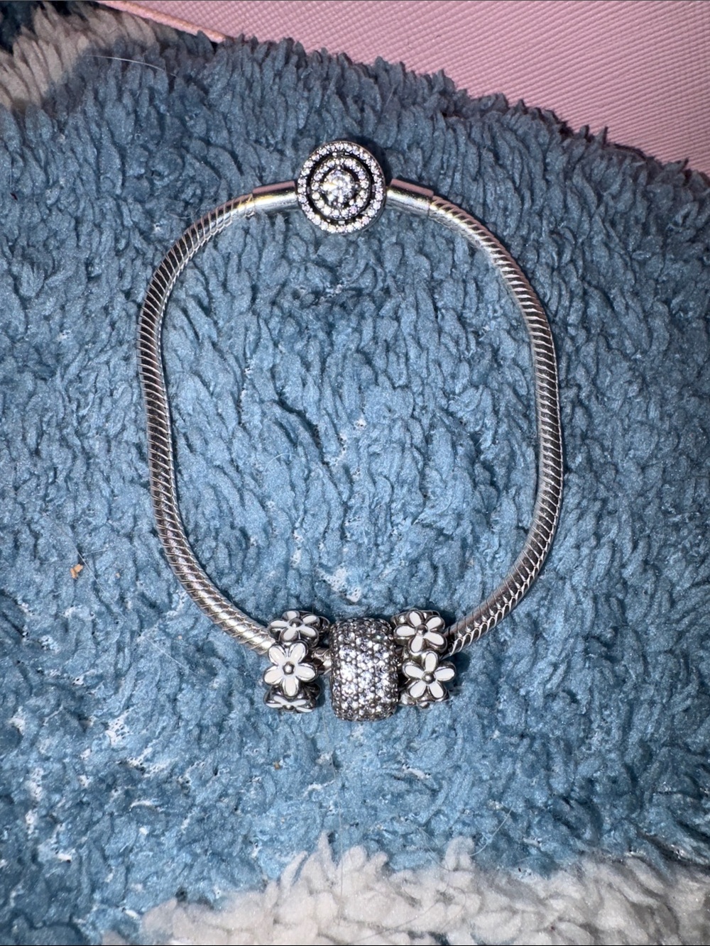 Pandora Silver Floral & Pavé Charm Halo Snake Bracelet
